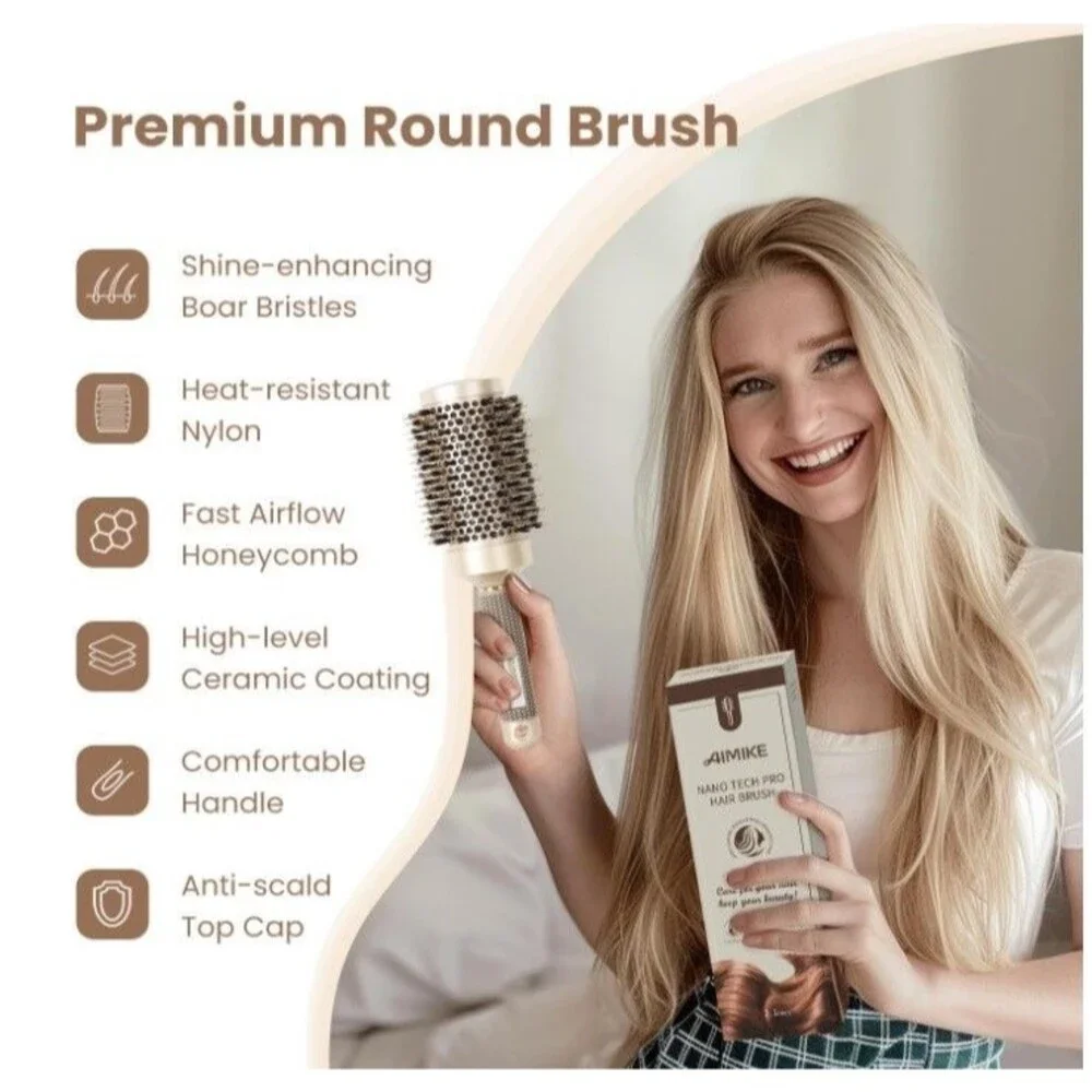AIMIKE Round Hair Brush Nano Thermal Ceramic & NaIo Tech 2.1 Inch NEW in Box
